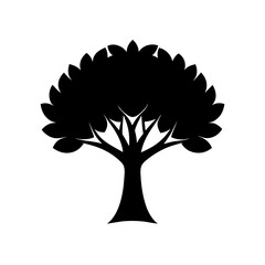 A Simple Tree Silhouette With Visible Branches And A Full Leaf Canopy