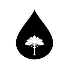 A Tree Silhouette Inside A Teardrop Shape For An Environmental Concept