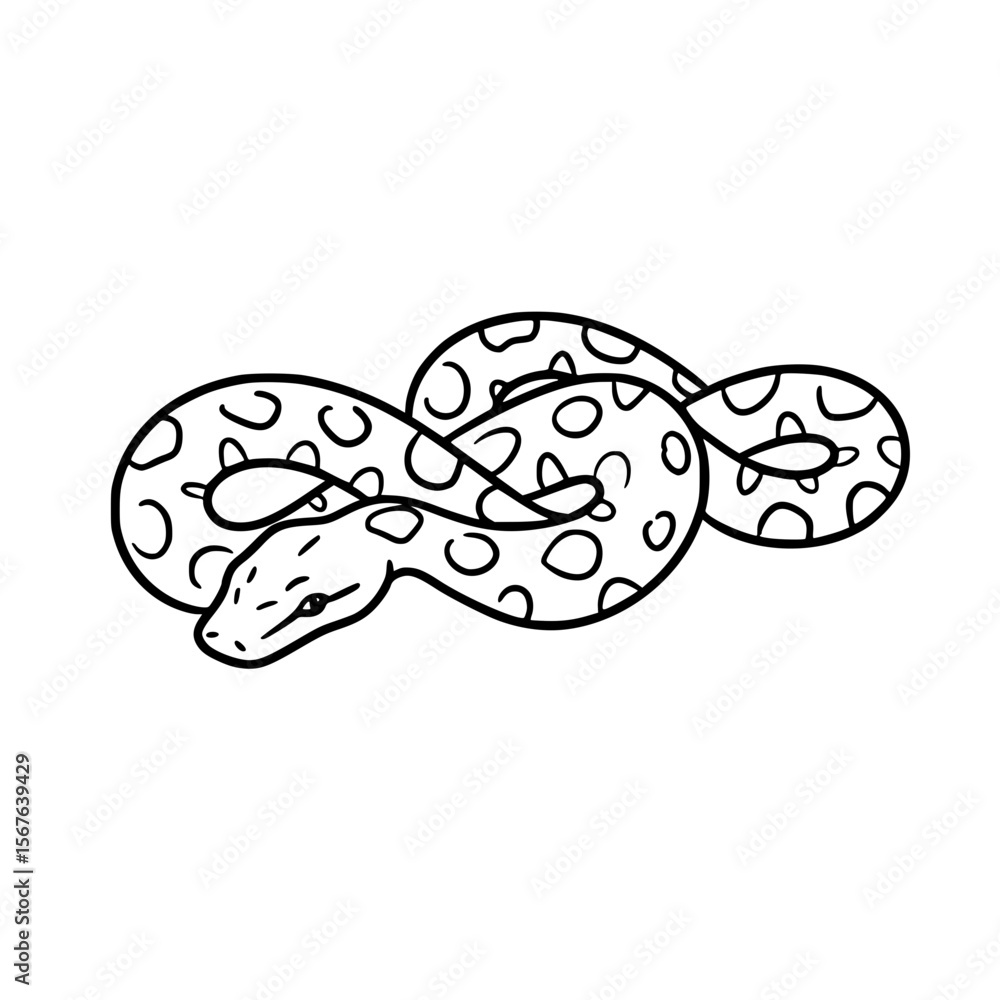 Poster snake illustration in simple linear style with spotted pattern