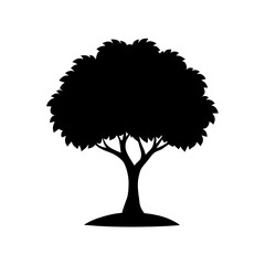 Full Leafy Tree Silhouette With A Small Patch Of Grass For A Simple Scene