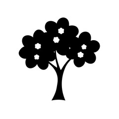 Beautiful Cherry Blossom Tree Silhouette With Full Flower Clusters Vector