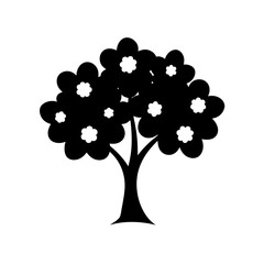 Delicate Cherry Blossom Tree Silhouette With Flower Clusters For Spring Art