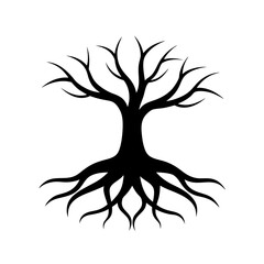 Bare Winter Tree Silhouette With Exposed Roots For Nature And Life Concepts