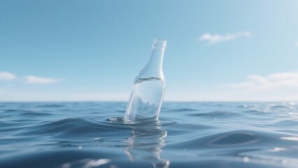 Glass bottle adrift oceans surface serene