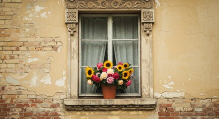 Ornate window with flowers