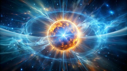 Fototapeta premium The image showcases a celestial body with a radiant burst of light, surrounded by swirling nebulous patterns, evoking the vastness and energy of outer