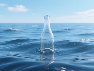 Serene glass bottle afloat on ocean