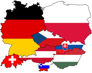 Fototapeta premium Flag Map of Central Europe with National Flags of All Countries