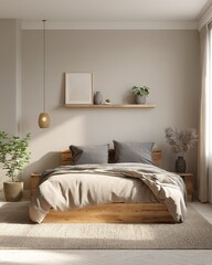 Cozy Minimalist Bedroom With Beige Wall