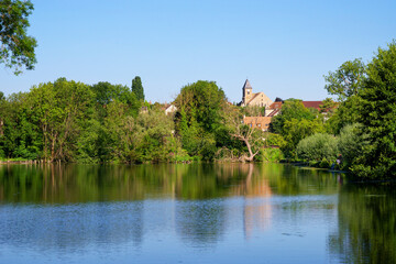 Vert-le- Petit village  and the cat pond in the marshes of the lower valleys of the Juine and the Essonne river