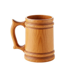 Traditional wooden beer mug with a sturdy handle and carved decorative rings