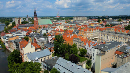 city ​​architecture europe drone flyover old town Opole Poland