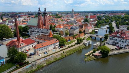 city ​​architecture europe drone flyover old town Opole Poland