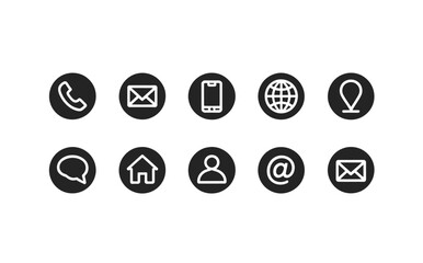 Essential Contact Icons: A collection of modern, sleek icons, representing key communication channels, essential for business and digital platforms. Perfect for web design and interface graphics.
