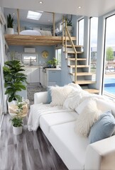 Modern, light-filled tiny house interior