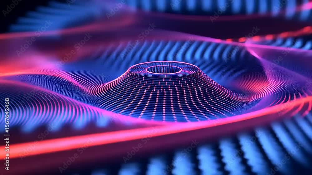 Poster vibrant abstract design featuring flowing waves of pink and blue light creating a dynamic visual eff