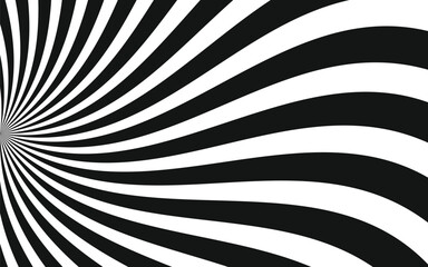 Comic color brust black and white hypnotic spiral retro style rays background.