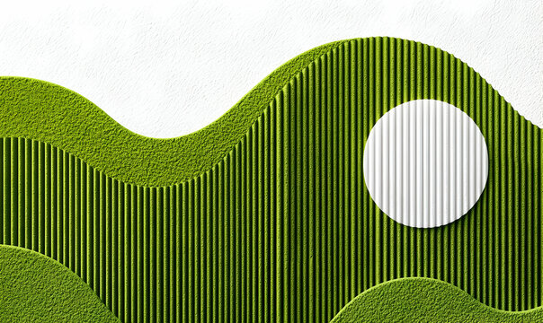 Abstract Green Landscape with Wavy Textures and Circular Element