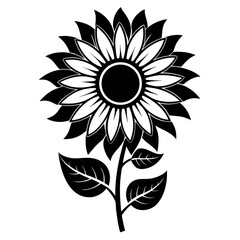 black silhouettee sunflower isolated on white