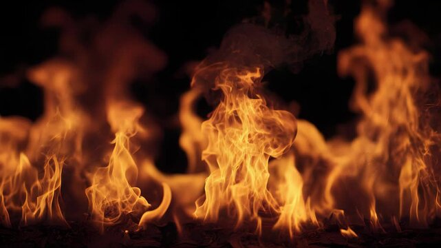 Intense orange and yellow flames against a black background, exhibiting dynamic movement and varying degrees of opacity