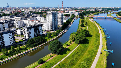 city ​​district street drone view Wroclaw Poland