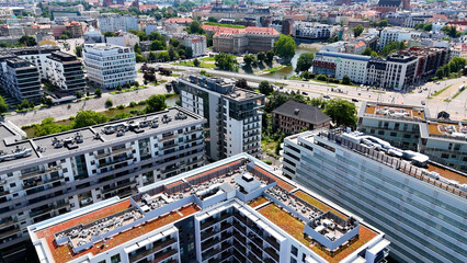 city ​​district street drone view Wroclaw Poland