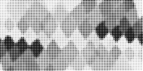Halftone texture abstract wave of dots. Vector monochrome black and white background for business cards, labels.