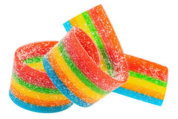Gummy candy stripe, isolated on white background, full depth of field