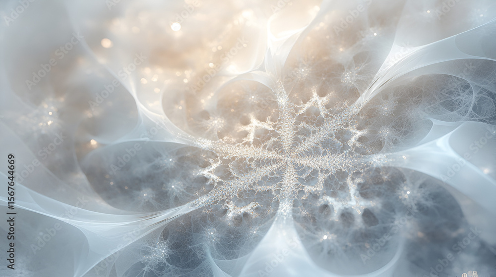 Poster abstract fractal art featuring snowflakelike patterns with iridescent glow