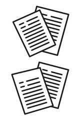 A black and white vector outline of two pairs of overlapping documents or papers with text lines, suggesting multiple files or records.