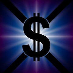 Dramatic Abstract Dollar Sign: Blue Gradient Background, Black Cross, Financial Crisis Concept
