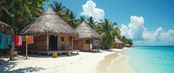 Guna Yala San Blas Islands Panama Thatched Huts on White Sand Beaches and Turquoise Waters