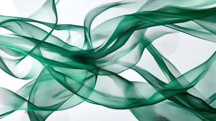 Emerald sheer fabric dances intertwined on a white background