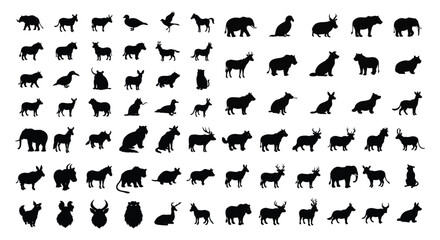 Extensive Animal Silhouette Vector Collection – Diverse Wildlife, Farm, and Domestic Animals for Nature and Educational Designs