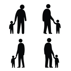 Parent and Child Holding Hands Silhouette Vector Icons – Family, Guidance, and Support Symbols for Education and Care
