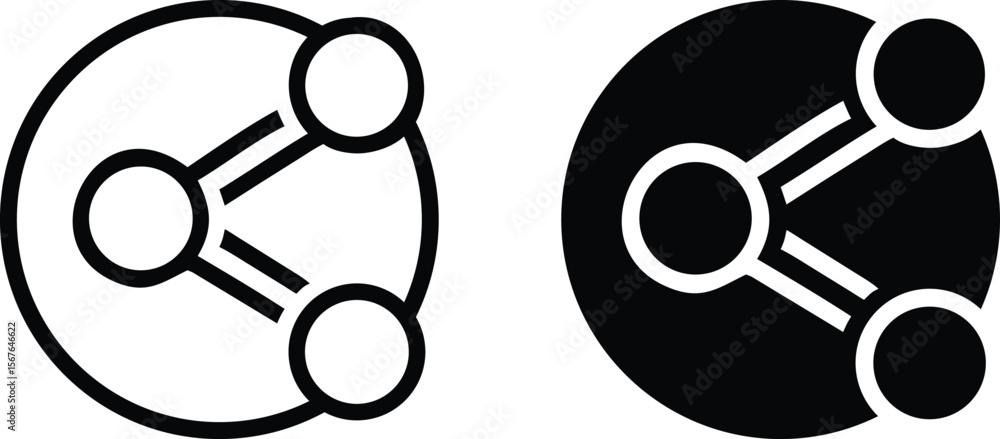 Poster share connection icons – black and white network node vector technology symbols