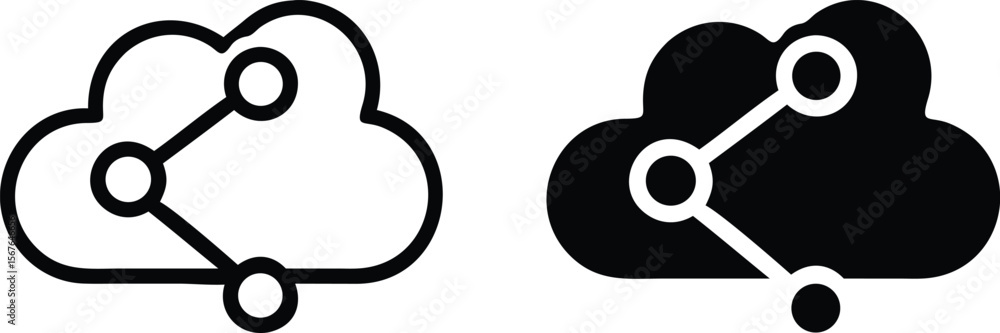 Poster cloud network connection icons – black and white data sharing vector symbol set