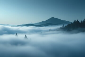 Naklejka premium Mountains Above the Clouds Breathtaking Misty Morning Landscape