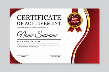 Modern red and gold wave design achievement certificate template