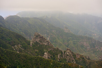 Anaga mountain range in morning mist