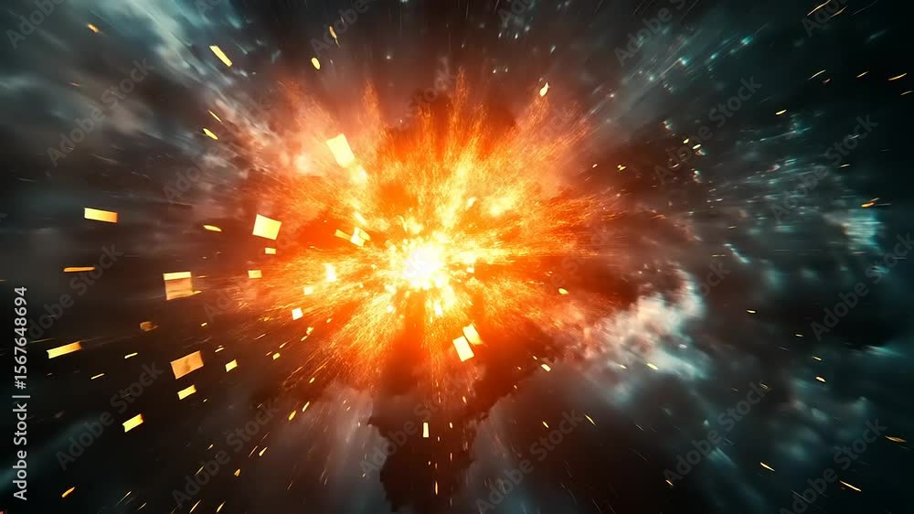 Aufkleber explosive cosmic event illuminating the dark space with fiery bursts and floating debris in backgrou