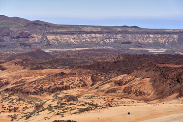 Lava terrain and caldera wall vista