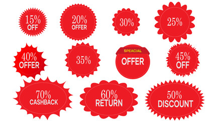 Set of circle red sticker & special offer shape design