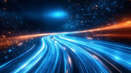 Obraz premium Abstract blue glowing flowing lines technology background