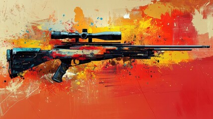 Abstract Expressionism style crossbow with bold strokes and dynamic patterns.