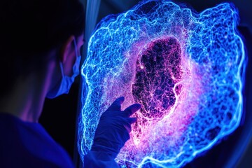 Digital Art of Human Face with Abstract Neon Light Effects