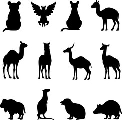 Exotic Animal Silhouettes Set 12 Rare Wildlife Vector Icons