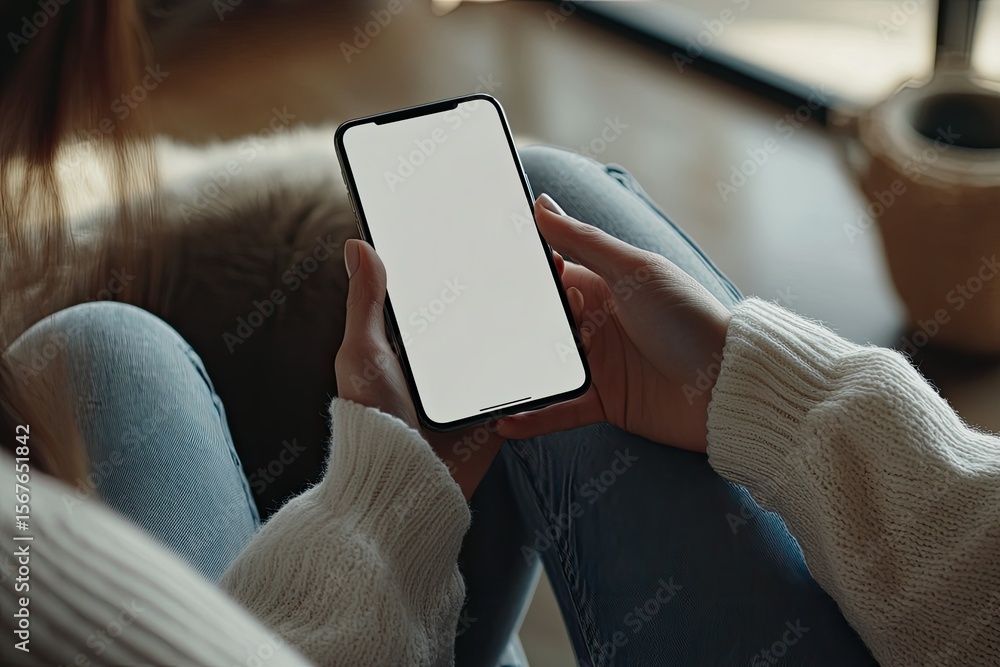 Aufkleber the phone is in the hands of a mockup screen a woman writes a message using an application