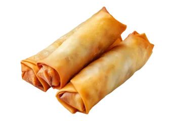  Crispy golden spring rolls with flaky texture shown isolated on white transparent background, representing Asian cuisine snack concept © boule1301