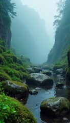 Mystical Fog Rolling Over Ancient Stones A Serene Landscape Perfect for Meditation and Spiritual Themes